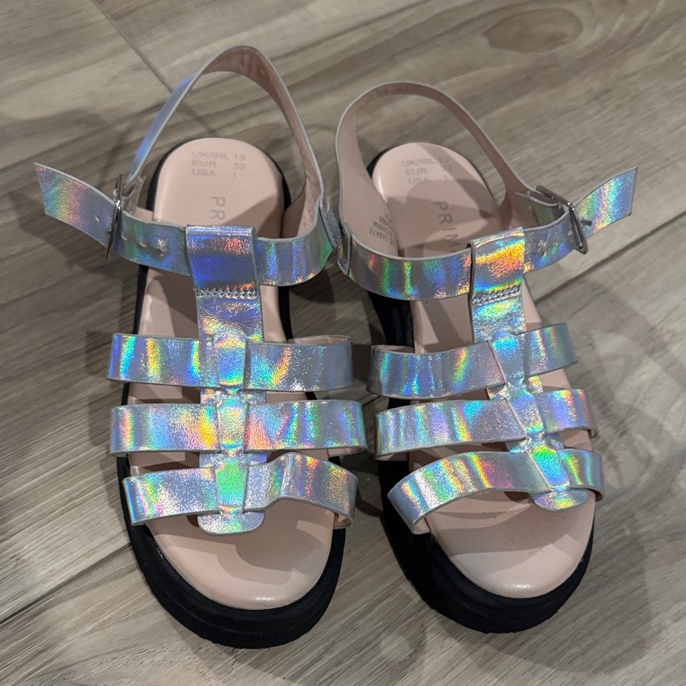 Girls Holographic Strappy Sandals